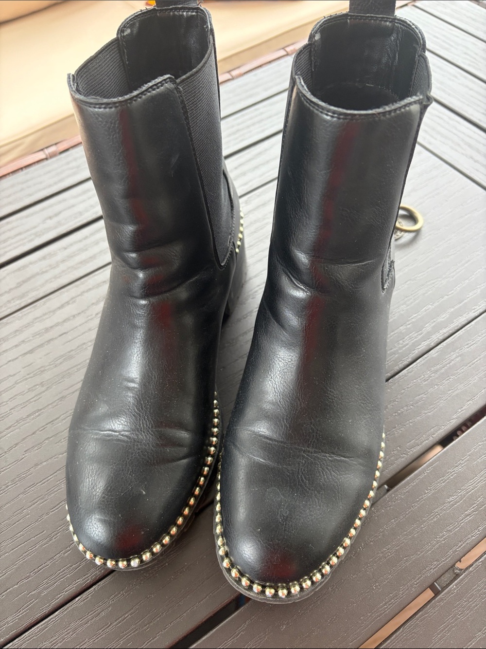 BCBGeneration Black Leather Chelsea Booties with Stud Trim